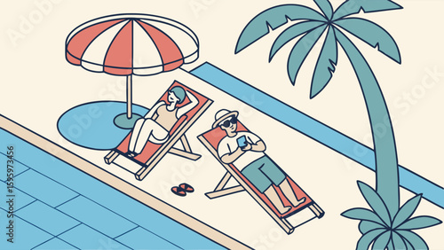Couple Relaxing by the Poolside in Tropical Paradise.