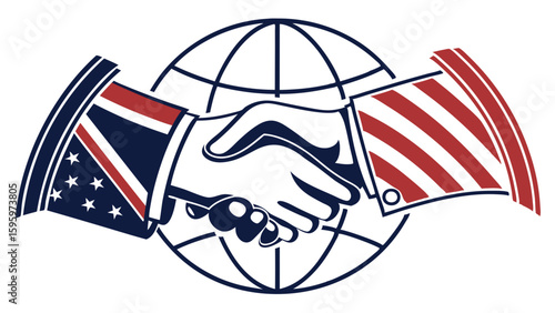 Global Partnership Handshake between USA and UK Flags.