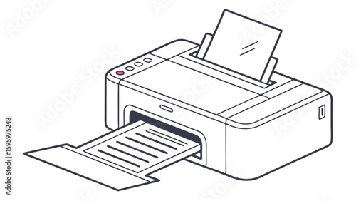 Isometric Illustration of a Home Inkjet Printer Printing a Document.
