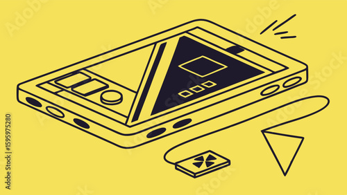 Isometric Illustration of a Mobile Phone with a Connected Dongle.