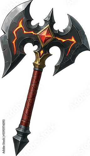 ファンタジーな火属性の斧のイラスト
