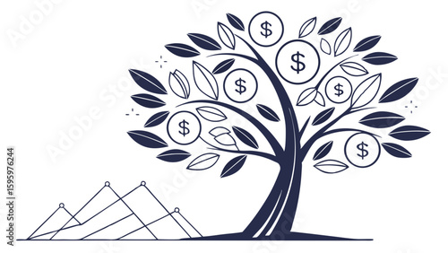 Money Tree with Growth Chart Financial Success Illustration.