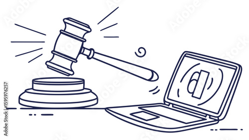 Online Auction Gavel Striking Laptop Screen.