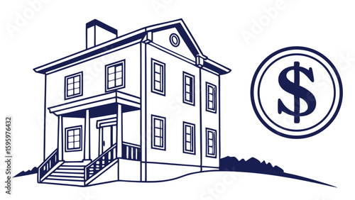 Outlined House with Dollar Sign Representing Real Estate Investment.