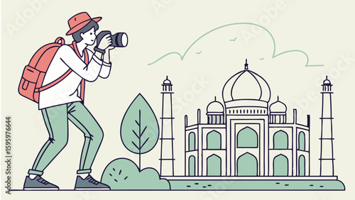 Photographer Capturing the Taj Mahals Architectural Beauty in India.