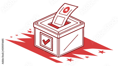 Red and White Voting Box with Ballot and Check Mark.