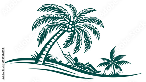 Relaxing in Hammock Under Palm Trees on Tropical Beach.