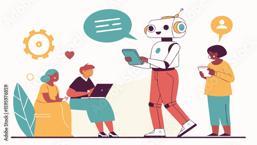 Robot Interacting with People Using Tablet and Providing Information.