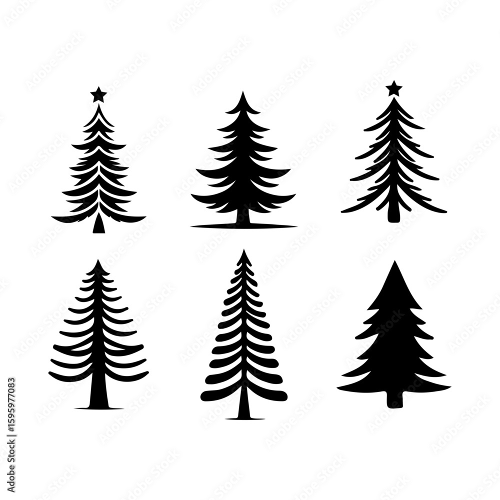 Obraz premium set of christmas trees black silhouette vector with white vector.