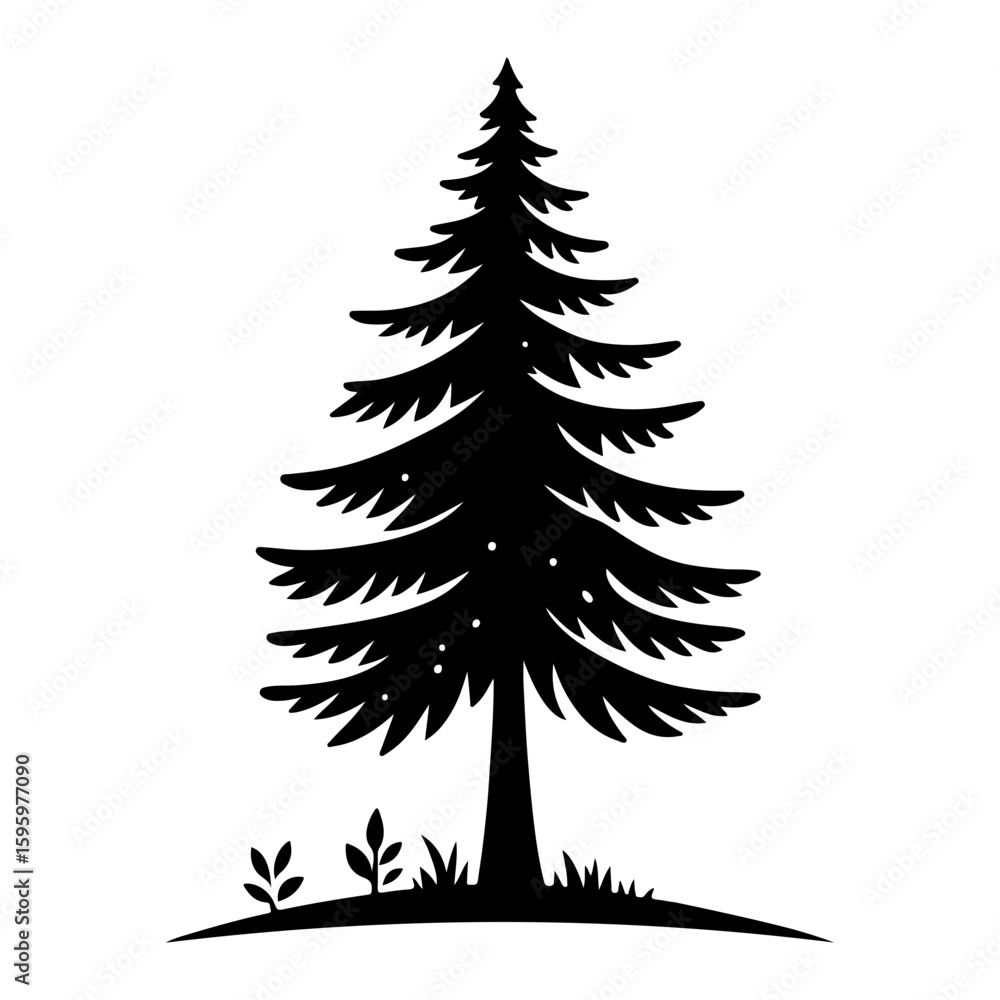 Fototapeta premium Pine tree silhouette illustration black vector.