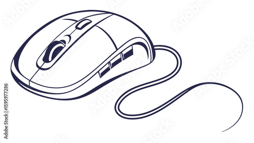 Simple Line Art Illustration of a Computer Mouse.
