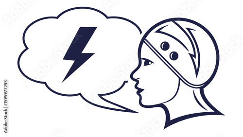 Silhouette of a Woman with Thought Bubble and Lightning Bolt.