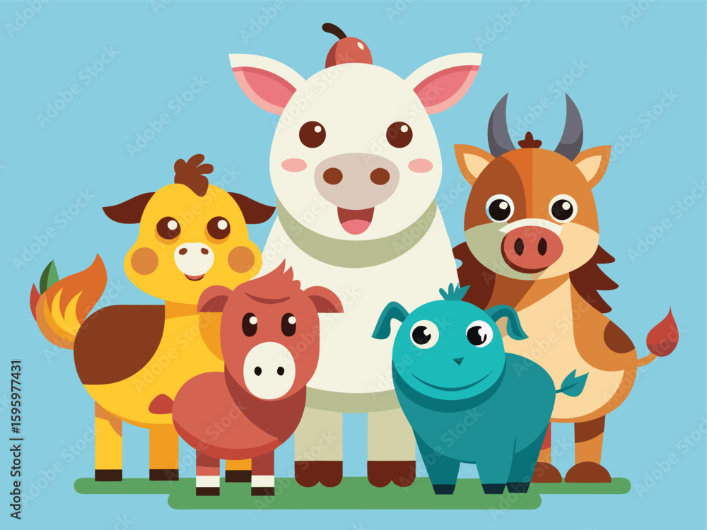 Naklejka premium Domestic Animals Vector Flat Illustration