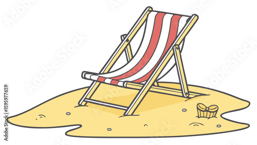 Striped Beach Lounger on Sandy Shore.