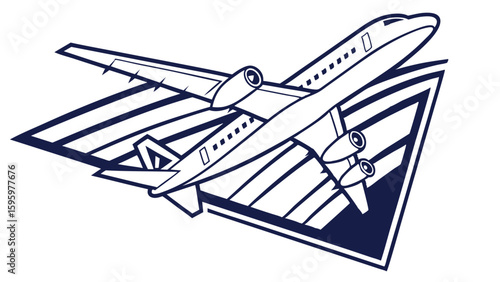Stylized Airplane Design TwinEngine Jet in Flight Abstract Emblem.