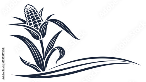 Stylized Corn Plant with Wavy Base Illustration.
