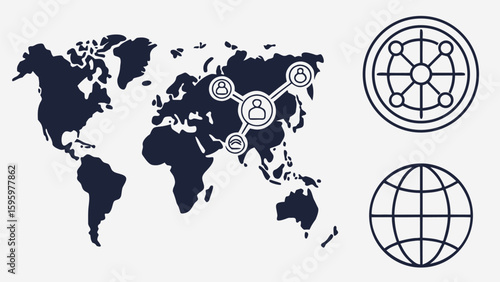 world map on black background