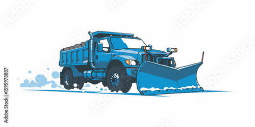 Snow Plow Truck Vector in Winter Landscape