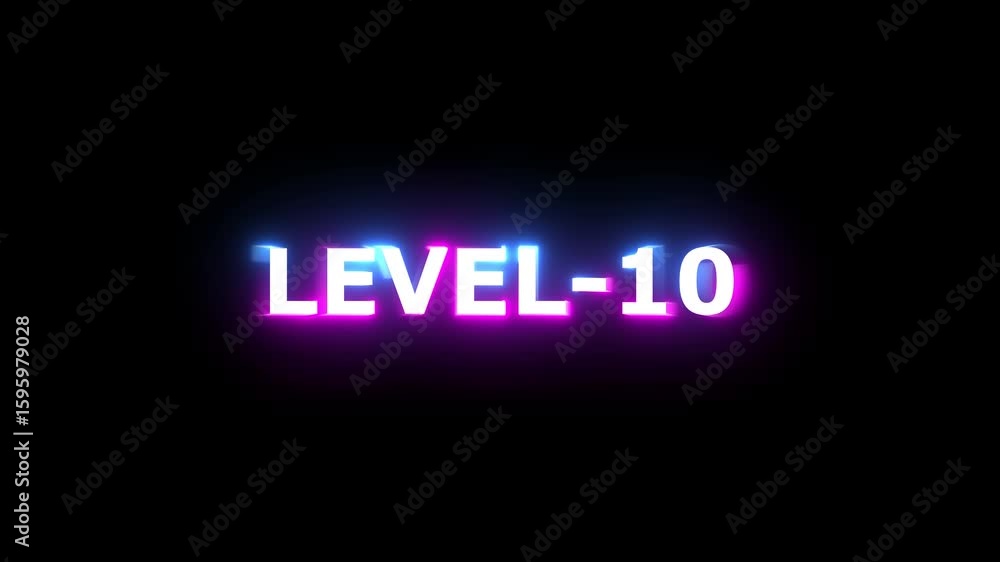 Level -10 Text Animation. Alpha matte with transparent background Neon sign displaying level animation on black background for video games level icon ,video technology video technology icon Level -10 Text Animation. Alpha matte with transparent background Neon sign displaying level animation on black background for video games level icon ,video technology video technology icon