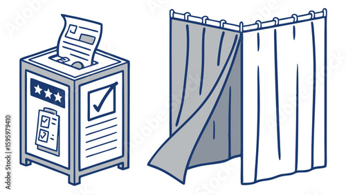 Voting Booth and Ballot Box Illustration with Transparent Background.