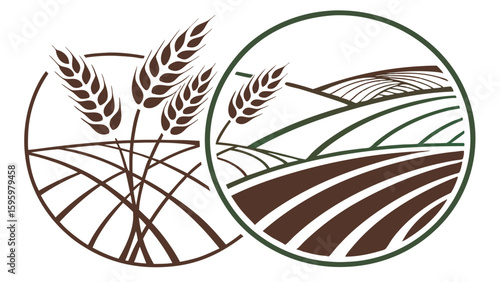 Wheat and Field Icon Set in Circular Design.