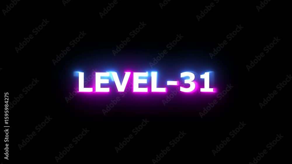 Level -31 Text Animation. Alpha matte with transparent background Neon sign displaying level animation on black background for video games level icon ,video technology video technology icon Level -31 Text Animation. Alpha matte with transparent background Neon sign displaying level animation on black background for video games level icon ,video technology video technology icon