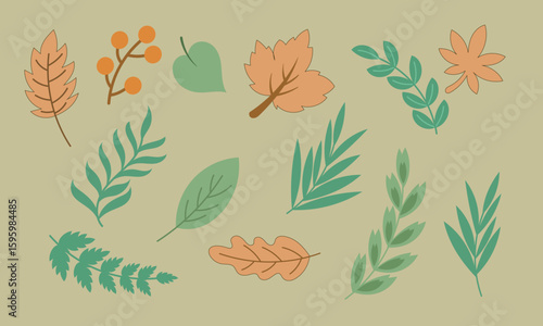 Tropical Leaves set vector flat color