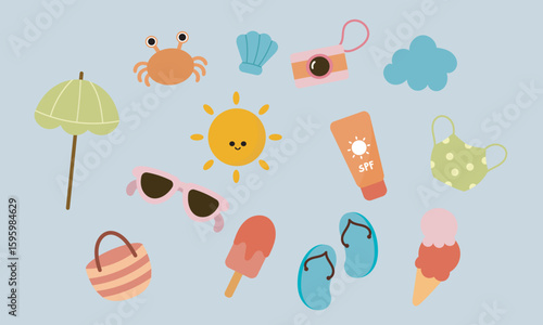 summer element set vector flat color
