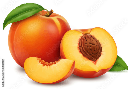 Juicy Peach Fruit Illustration – Fresh Summer Stone Fruit Clipart, Organic Sweet Food Art, Natural Produce Design for Labels, Prints, Stickers, Decor
