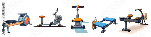 Cardio and strength machines for fitness app UI, 