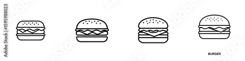  Burger icon set SVG on transparent background, cut out, with “BURGER” text
