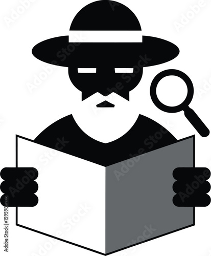 Explorer vector - Traveler or discoverer icon. Old man with map.