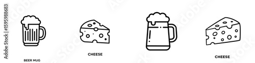 Beer mug and cheese icon set SVG on transparent background, cut out, with “BEER MUG” and “CHEESE” text
