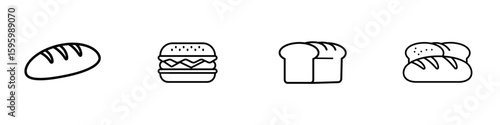 Bread and burger icon set SVG on transparent background, cut out
