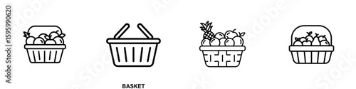 SVG set of cut-out fruit and shopping basket icons

