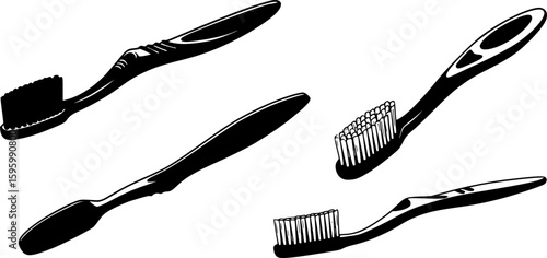 set of VA black and white silhouette of a toothbrush
on white background