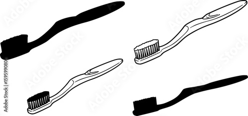 set of VA black and white silhouette of a toothbrush
on white background