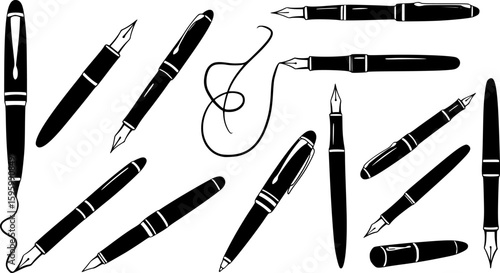 set of Pen silhouette vector illustration
. on white background