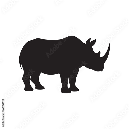 Silhouette of a powerful rhinoceros standing on a white background