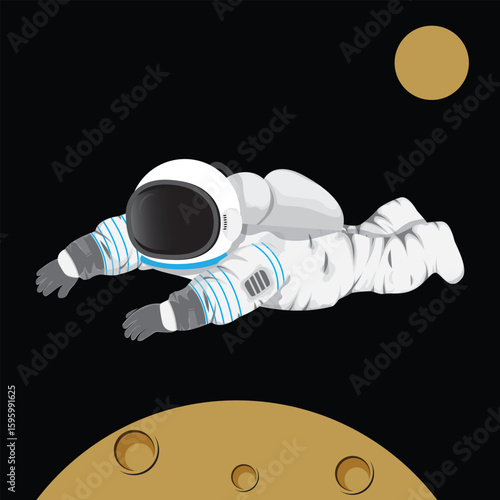 Astronaut in Space Near Planets Floating Detailed Spacesuit