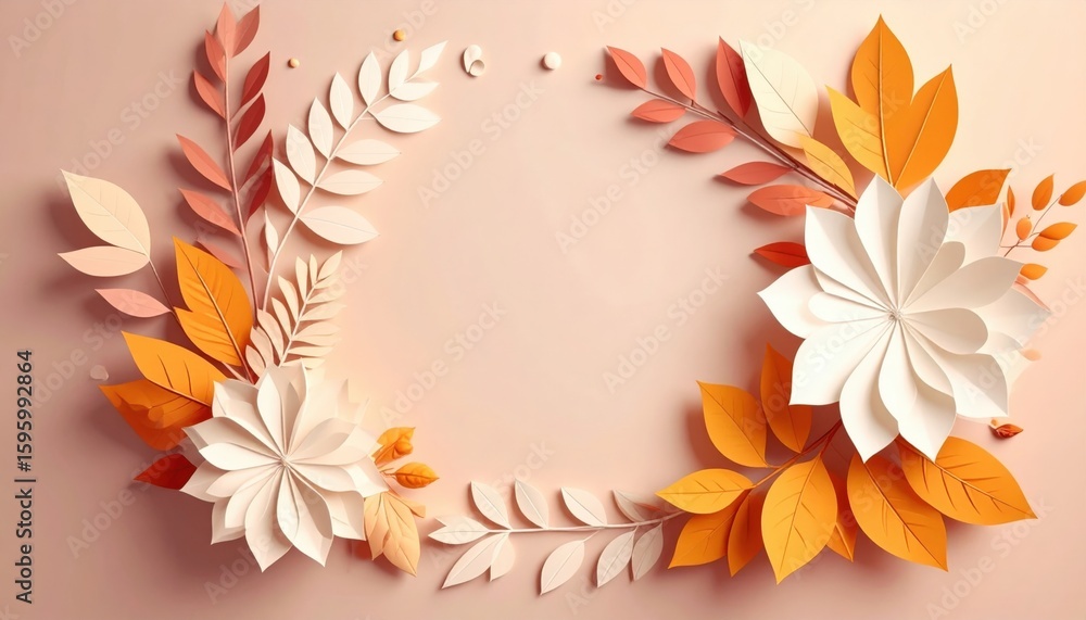 Fototapeta premium Creative paper flower arrangement studio setup decorative art warm tones eye-level view nature-inspired concept for home decor