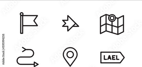 Set of Minimalist Line Icons for Navigation and Location Including Star Pin Arrow Map and Box Symbols on a Clean White Background for Modern Design