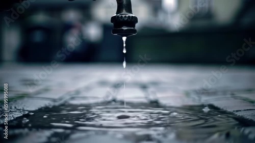 Leaking Faucet A Close-Up of Wasted Water, A reminder of scarcity and dripping water conservation.