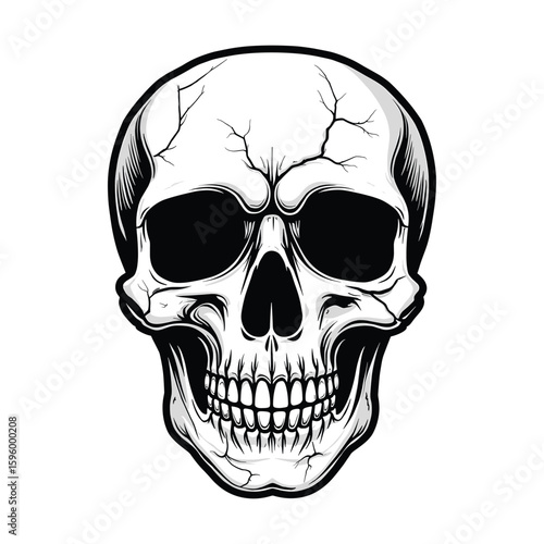 Haunted skull with broken top and dark shadows