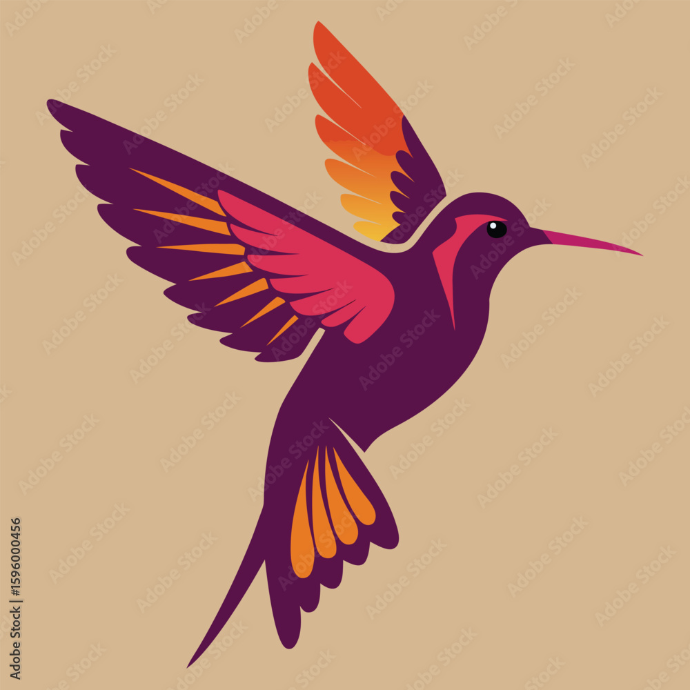 Obraz premium Flying hummingbird vector illustration with flower design