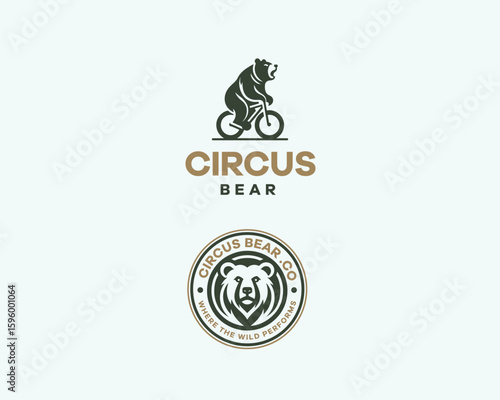 Classic Circus bear using bycle logo template for show brand