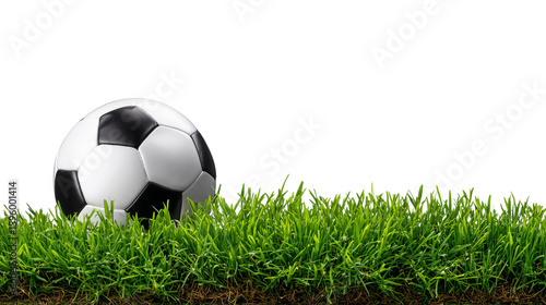 Soccer Ball on Green Grass, Isolated on Transparent Background.