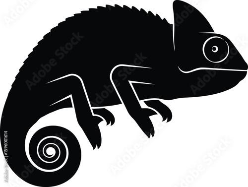 Vector art of black chameleon silhouette isolated on transparent background