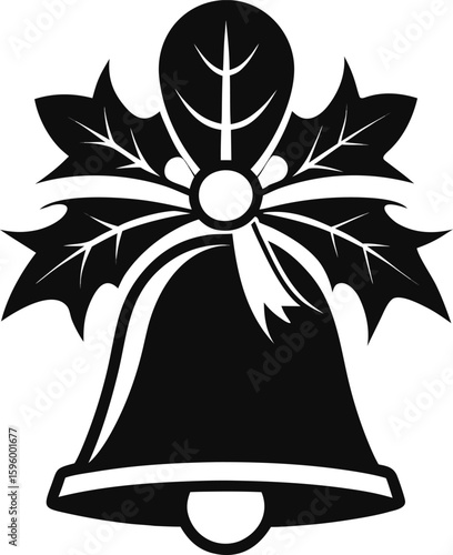 A vibrant vector illustration of Christmas bells with holly and green leaves