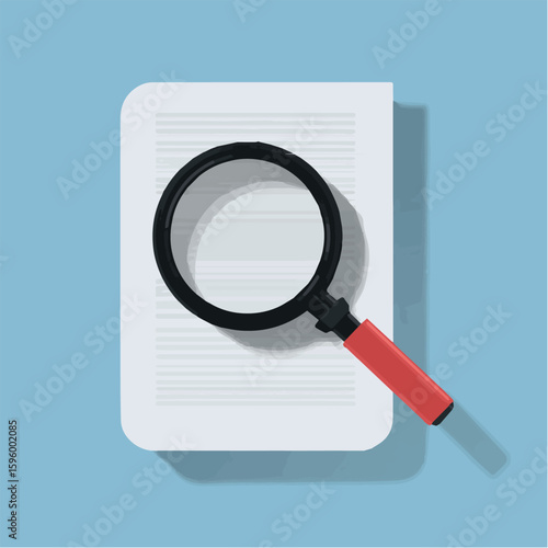 Clean and modern vector  magnifying glass document search find research analysis zoom investigation inspect review information detail 100